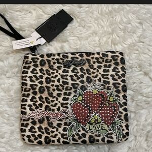 NWT Ed Hardy Heart and Cheetah Print Clutch